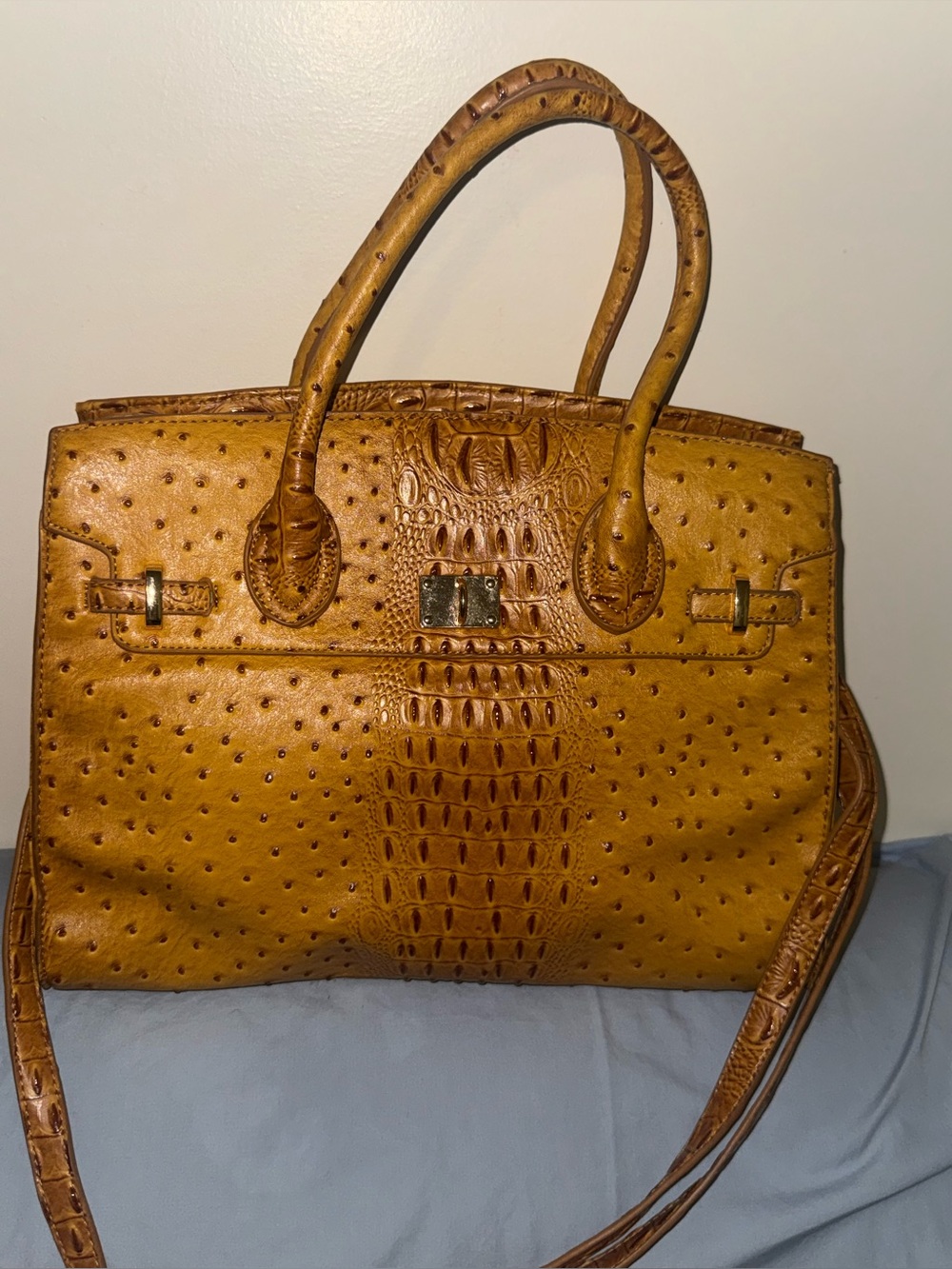 Ostrich Croc Women's Mustard Satchel Handbag large